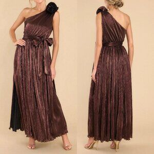 Mable One Shouder Metallic Plisse Maxi Dress Gown